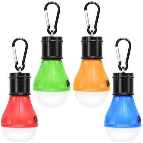 Lot de 4 lampes LED de camping, randonnée, pêche, éclairage de secours étanche, alimenté par batterie, éclairage LED intérieur et extérieur. (1/5)