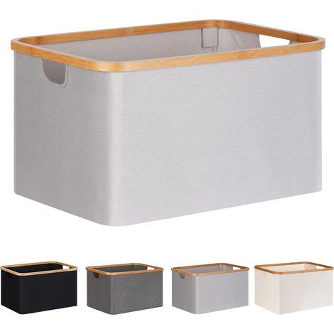 cesta de ropa plegable de bambú de 60 litros con asas, para salón. (1/5)