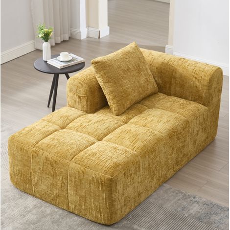 Chaiselongue-Sofa 158x90x60 cm gelb Chenille mit Seitentaschen und Kissen (1/5)
