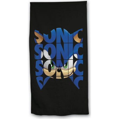 Serviette de plage - Visage de Sonic - Noire - 70x140 cm (1/3)