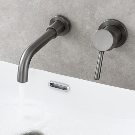 Robinet Salle Bain Mural, Mitigeur Lavabo, Mélangeur Eau Froide et Chaude, Pas de Fuites, Installation Facile et Rapide - Gris (1/4)