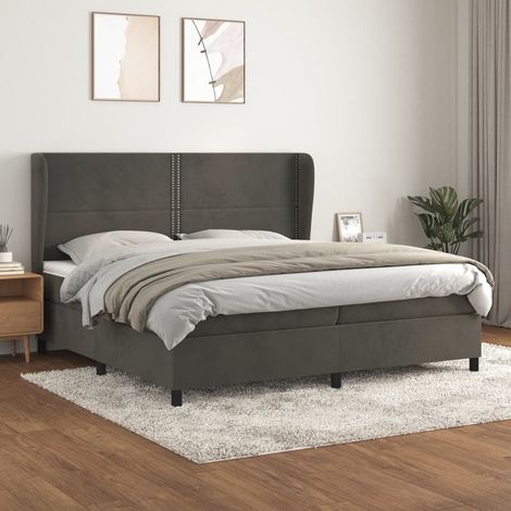 Lit à sommier tapissier et matelas - Cadre De Lit Moderne: King Size - Lit Double - Gris foncé 200x200cm Velours Chic-338547 (1/5)