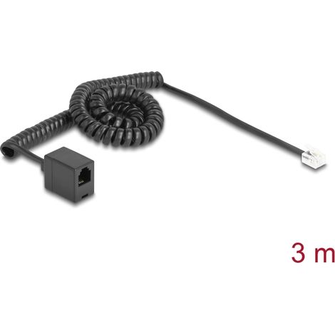 Delock Cable telefÃ³nico en espiral RJ11 macho a RJ11 hembra negro 3 m