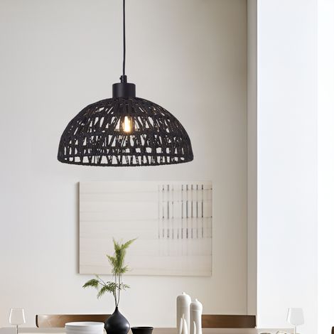 Hängeleuchte Alton Metall+Rattan Schwarz [lux.pro]