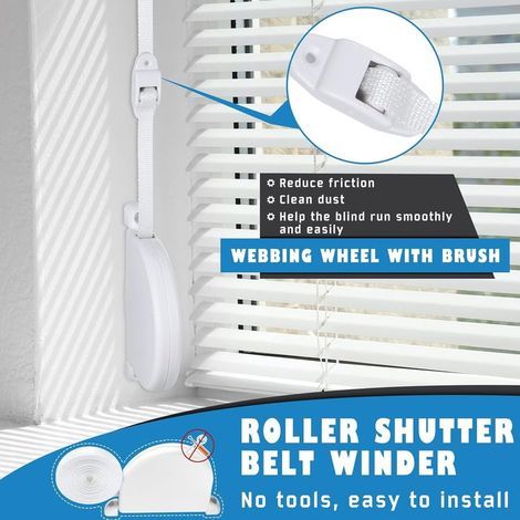 3 Pcs Enrouleur de Sangle pour Volet Roulant Pivotant Enrouleur de Sangle en Saillie avec Système de Charnière Inclure 5m Sangle de Ceinture et 6 Pcs Guide-Ceinture avec Brosse, Blanc (1/2)
