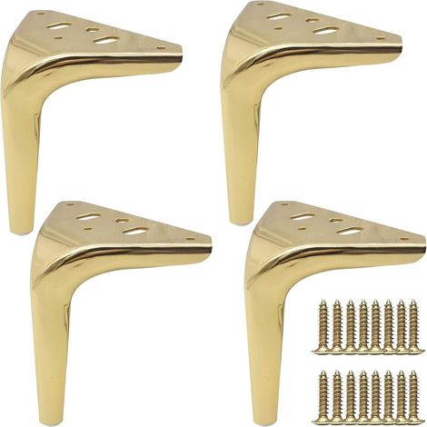 Lot de 4 pieds (15 cm, doré) de meubles en métal Pieds de canapé modernes triangulaires en métal Pieds de canapé de rechange pour armoire, chaise, ottomane