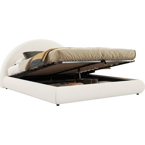 Letto contenitore 180x200 cm bianco in tessuto bouclé con sollevamento idraulico - CHICFURN (1/5)