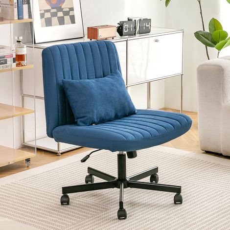 Silla de Oficina Giratoria Regulable en Altura, Respaldo Inclinable, Ruedas Silenciosas, Tela Azul (1/5)