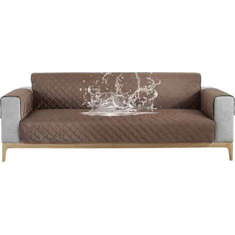 Housse de Canapé Imperméable - FOLAYA - Revêtement avec Accoudoirs - Café - 3 Places (1/3)