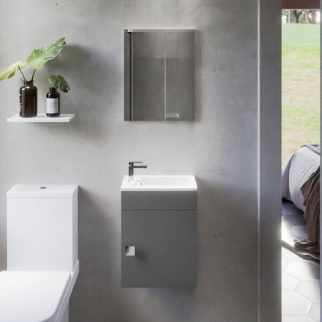 Meuble lave-mains SAFIA avec vasque et miroir - Gris (1/6)