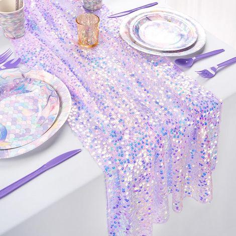 Chemin De Table Violet - Chemin De Table Paillette 60 x 300 cm pour Decoration Anniversaire Sirene, Décoration De Table, Célébration De Fin d'Études (1/5)
