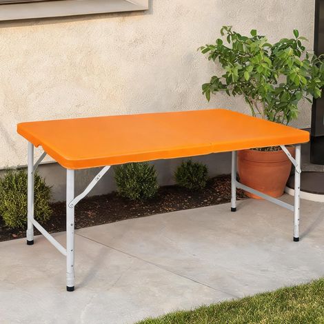 Table de jardin pliante 125 cm orange fer et plastique réglable (1/5)