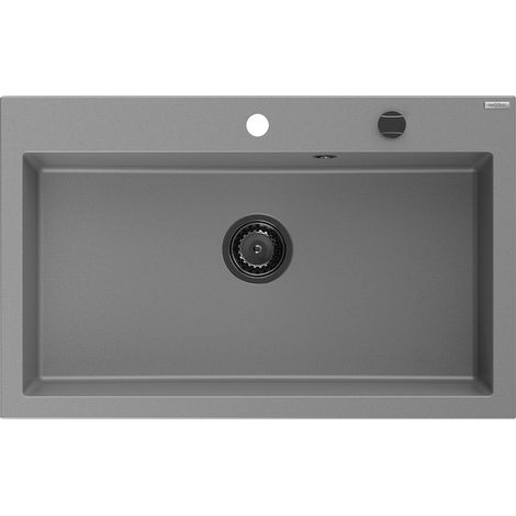 Mexen Elix fregadero de cocina de granito 1 compartimento 800 x 500 mm, gris, sifón negro - 6527801005-71-B (1/5)