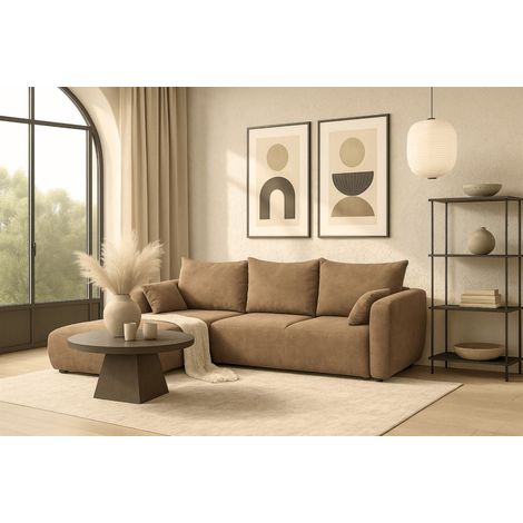 Ecksofa mit Schlaffunktion RUDEN Sofa in Stoff Raven Braunbeige Ottomane Links (1/5)