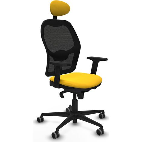 Jorquera sincro malla negra similpiel amarillo brazos 2D base nailon cabecero fijo ruedas 65mm engomada (1/5)