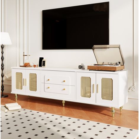 Mobile TV lowboard 175x38x55,5 cm in pannelli di legno bianco con contenitore FloraGrace (1/5)