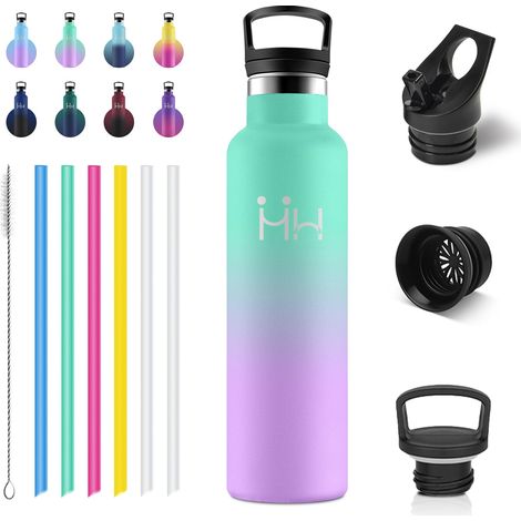 Gourde Inox 750ml, Bouteille Isotherme Acier Inoxydable, Étanche et Réutilisable, Isolation À Double Paroi Sous Vide, Bouteille d'eau avec Paille, sans BPA, pour Adulte, l'école, Alpinisme, Jogging (1/5)
