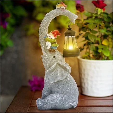 Cuteefun Statue Solaire de Jardin Éléphant Ornament Outdoor, Figurine d'animal de Jardin avec Lumière solaire, Éléphant Décoratif pour la cour, Cadeau de Pendaison de Crémaillère (1/4)