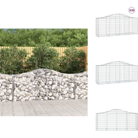 Gabionen mit Hochbogen 30 Stk. 200x50x80/100cm Verzinktes Eisen - Gabionen - Gartenzaun - Gartendeko - Eisen - Korb (1/5)