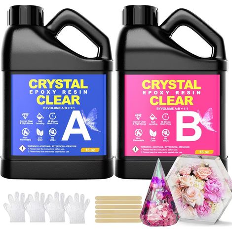 Resine Epoxy Transparente et Durcisseur, 32oz/948ml ésine époxy transparente, 1: 1 Ratio Transparent Résine époxy Cristalline pour Moulage et Revêtement, fabrication de bijoux, bois, peinture (32oz) (1/5)