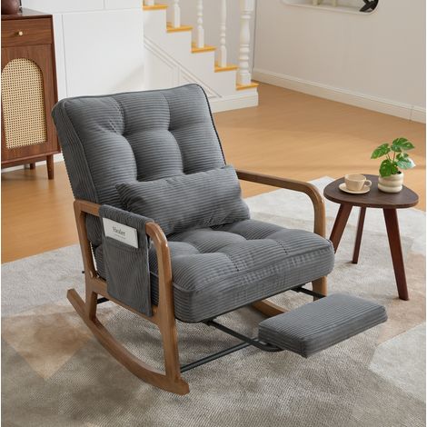 Schaukelstuhl 70x80x92 cm Grau aus Cord mit Fußstütze, verstellbarer Rückenlehne und Seitentasche (1/5)