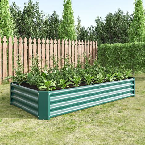 Cassone da orto rialzato 180x90x30 cm in metallo verde, facile da montare per giardino FloraGrace (1/5)