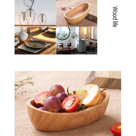 Plateau à fruits ménager, plateau à fruits en bois massif en forme de bateau, plateau à bonbons en bois, grand plateau à fruits secs, plateau en bois sculpté en forme de bateau avec extrémités relevée (1/5)
