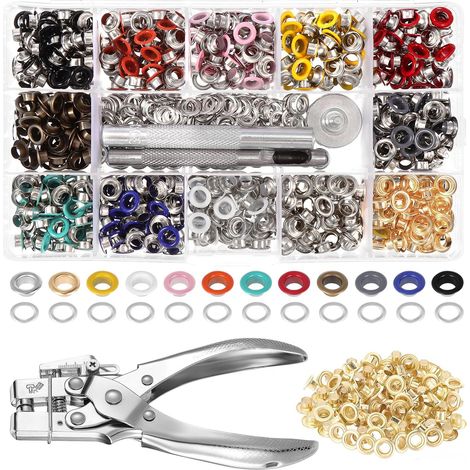 Pince à Œillets avec 700 Oeillets Métalliques Ø 5 mm, Pince Perforatrice Oeillet avec 13 Couleurs Œillets pour Bâches Tissus Cuir (1/5)