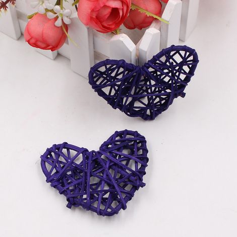 (10 violet foncé) Guirlande lumineuse en rotin coloré en forme de cœur, décoration intérieure, ornements suspendus en forme de cœur et décorations de scène. (1/2)