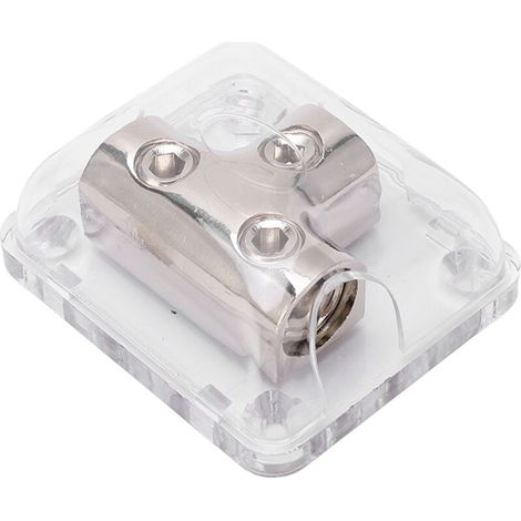 2-Wege-Stromverteilerblock, 1 Eingang 0GA / 2 Ausgänge, verchromte Zinklegierung, universell für Autos und Boote