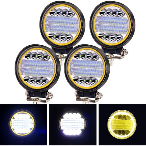 LED Lampe de Travail avec jaune Angel Eye, Foglight Spot Flood Combo Lights DRL Feux Auxiliaires LED Phares pour Camion Tracteur Voiture Off Road (Style3, 4) (1/5)