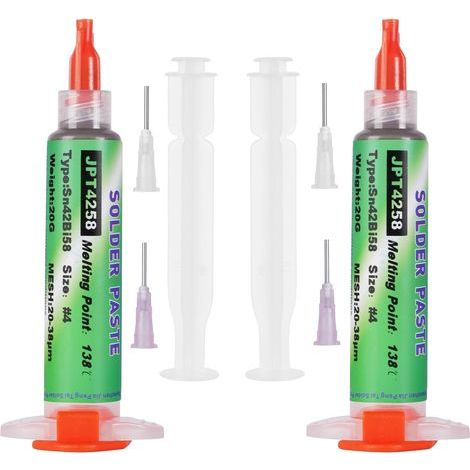 Flintronic Pâte à souder à l'étain à Seringue, 138°C Sn42 Bi58 Sans plomb Pâte à souder pour soudure PCB BGA SMD Réparation Électronique(2 20g) (1/5)