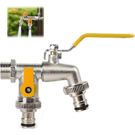Robinet de jardin double, universel, résistant au gel et à la rouille, entrée 1/2 pouce et 2 sorties 3/4 pouce, robinet de jardin double (1/5)