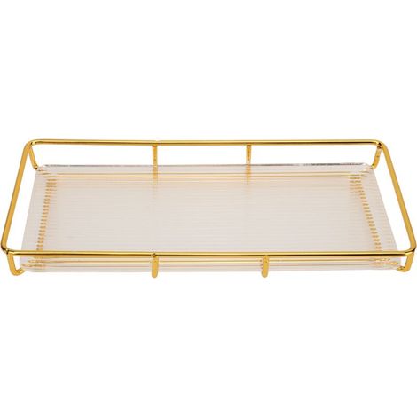 Plateau de salle de bain en acier inoxydable et acrylique, design moderne et minimaliste, gain de place, étagère de rangement pour cosmétiques et autres articles de toilette, couleur or, un seul nivea (1/5)