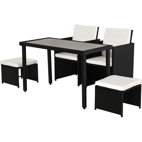 Outsunny Polyrattan Sitzgruppe Essgruppe Gartenset Garnitur 11 tlg. mit Kissen Schwarz