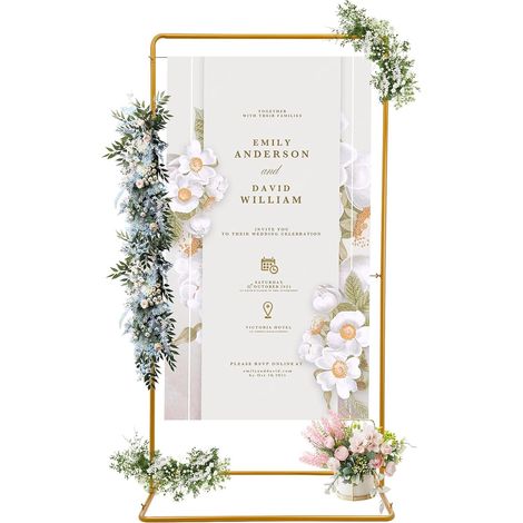 Wedding Sign Stand Holder 10562200cm Gold Garden Arch Plant Climbing Rack Sturdy Square Base 41.33×24.4in, Wing Nuts for Easy Assembly, DIY Decor, Metal Welcome Sign Holder, Wedding Arch (1/5)