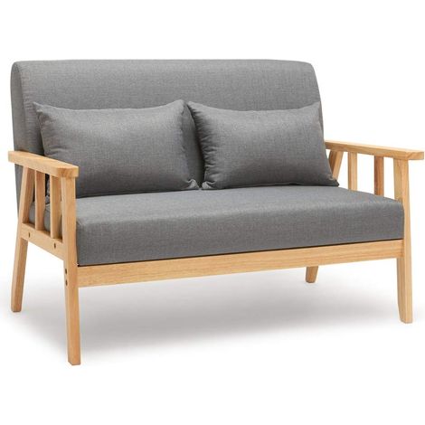 Mondeer Divano 2 Posti,Poltrona da Due Persone Struttura in legno massiccio Lino Vintage per Camera da letto Lobby Salotto Ufficio (Grigio Scuro) (1/5)