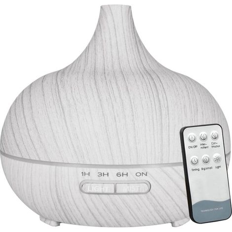 Humidificateur, diffuseur d'aromathérapie 550 ml avec télécommande, arrêt automatique, grain de bois blanc.