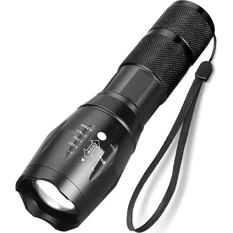 Torche LED Ultra puissante XML-T6 Lampe Torche Militaire utilisable pour vélo ou randonnées et 5 Modes Dont Flash Anti-agression,Conception Antichoc (1/5)
