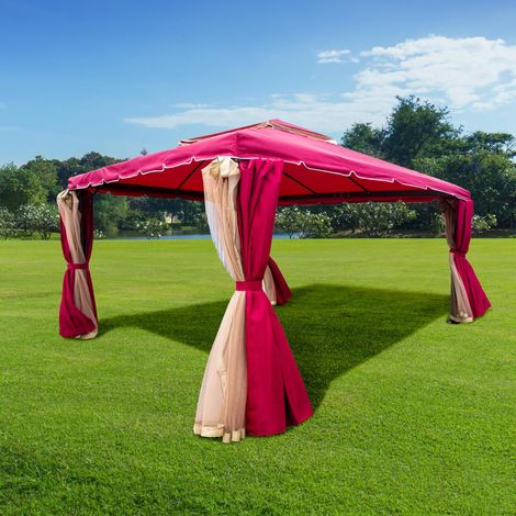 3x4x2.75m Red Gazebo with Nets Aluminium Frame and Powder coated Steel Roof (1/5)