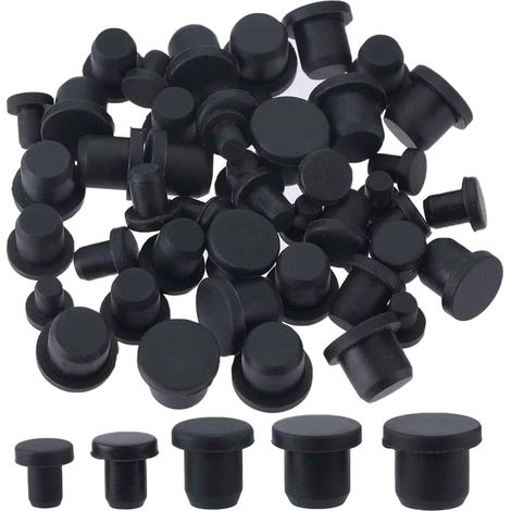 50 Bouchon trou, 5 tailles, silicone noir, étanche, pour meubles, machines, armoires (1/5)