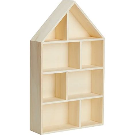 Rayher Bacheca Portaoggetti a Forma di Casa, Legno FSC, 8 scomparti, 30 x 50 x 8 cm (1/4)