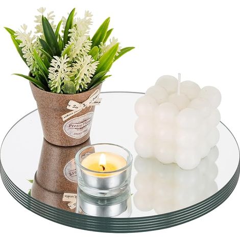 Centre de Table en Miroir Rond : Verre pour Bougies Piliers 20cm Plateaux Mariage Événement DIY Projet Artisanal Décoration Intérieure 2mm (1/5)