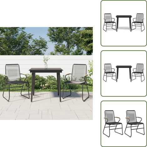 The Living Store Ensemble à manger de jardin 3 pcs noir rotin PVC - Chaise de jardin (1/5)