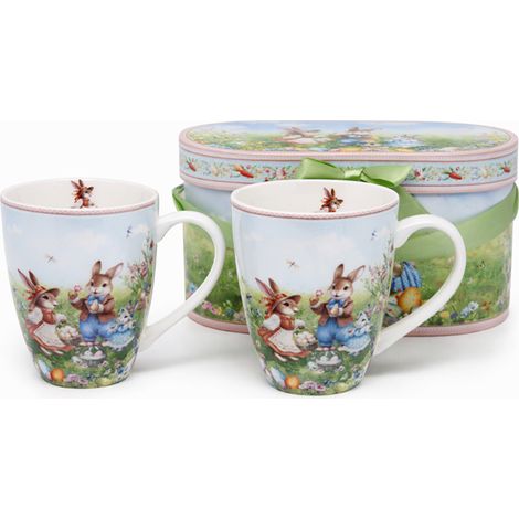 Juego de 2 tazas de porcelana de 360 ml con caja de regalo de conejito de Pascua (1/5)