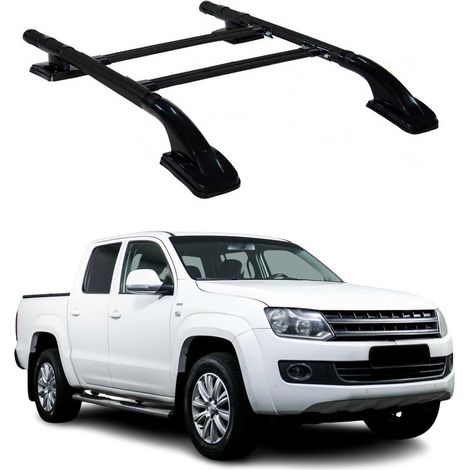 KIT Barres de Toit Trans+Long Compatible avec VW Amarok Double Cab 2010-2024 Alu Noir