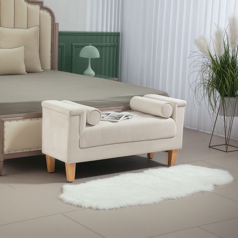 MEUBLIV gepolsterte Bank 115 x 44 x 58 cm, beige – mit Armlehnen, ohne Matratze (1/5)