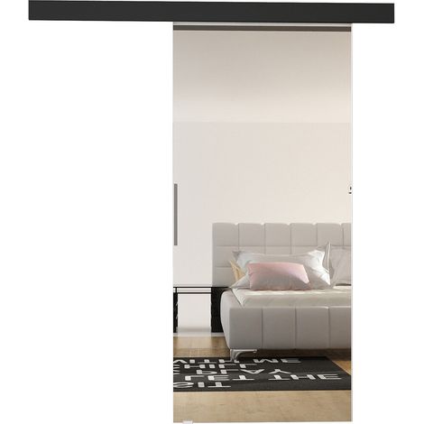 Mobilier1 – Porte coulissante noire 860x2050mm – Stratifié et aluminium – Système de Laguna – Mécanisme de fermeture silencieux (1/3)