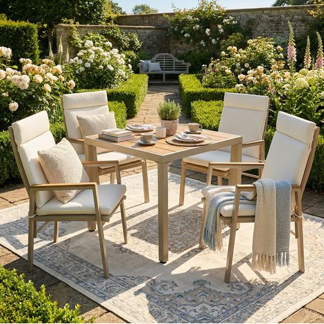 ensemble table chaise jardin 4 places acier beige HAVRYA (1/5)