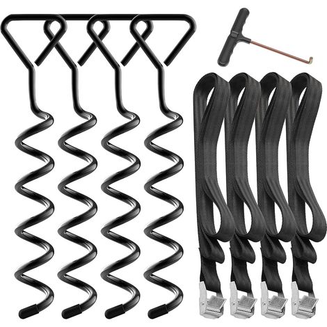 4 Sets De Piquets d'ancrage Robustes pour Trampoline Kit d'ancrage Au Sol- Piquets en Acier Galvanise Inoxydables pour Trampoline Jardin Camp Balancoire avec 4 Sangles Solides (Noire) (1/5)